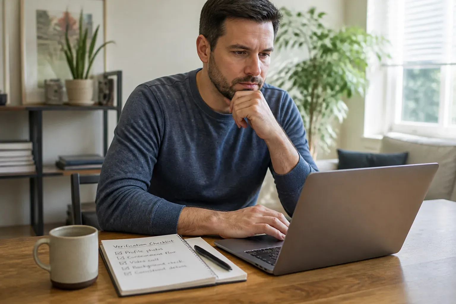 A person checking a dating profile and safety options on a phone at home