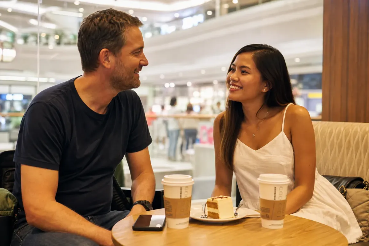 a man and a woman holding hands and smiling
