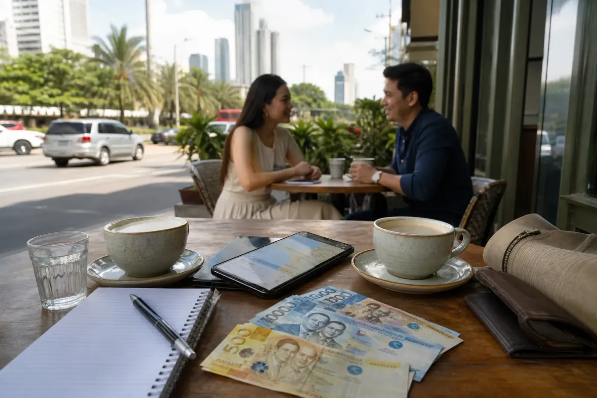 A Philippines dating budget planned at a cafe table