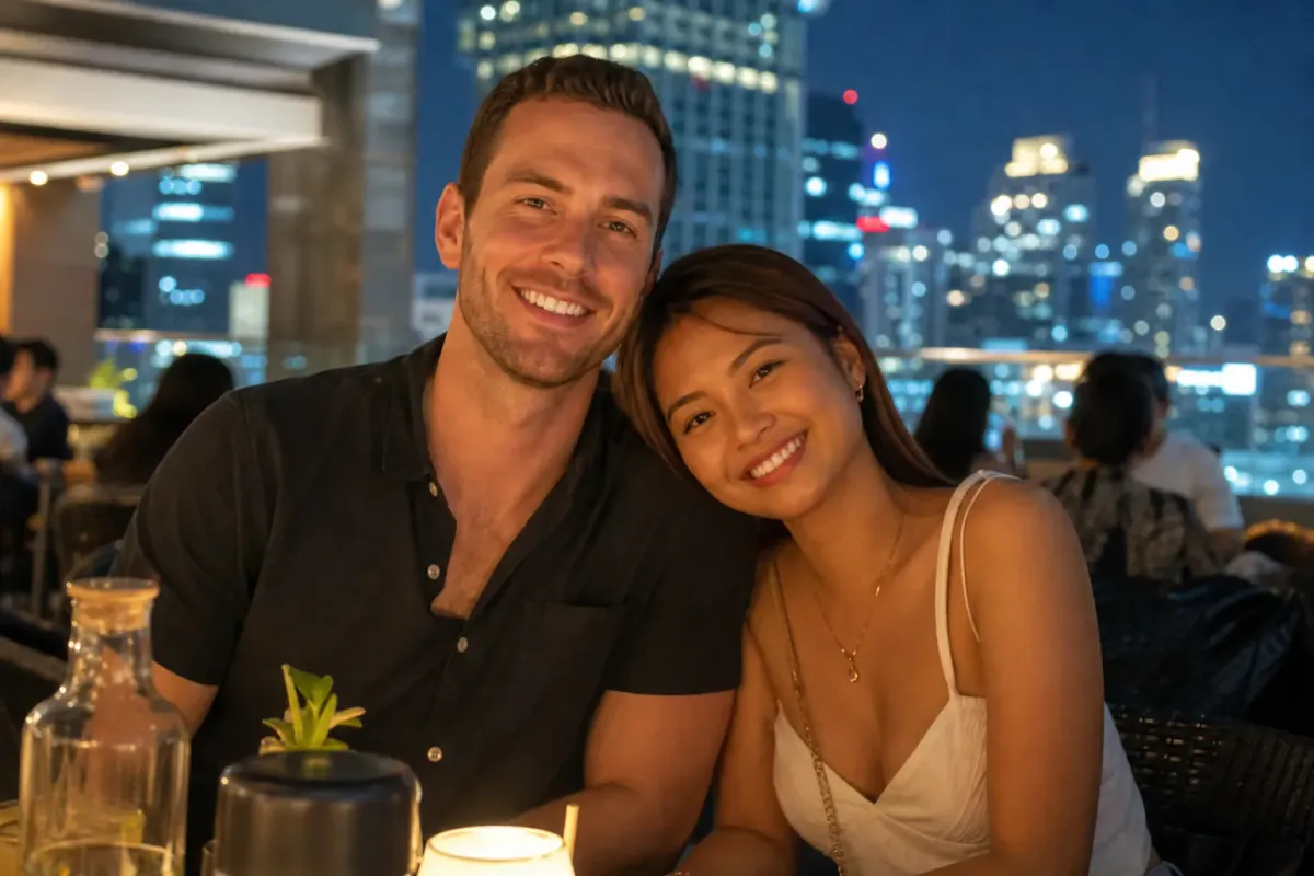A couple in their 30s sharing a respectful waterfront date