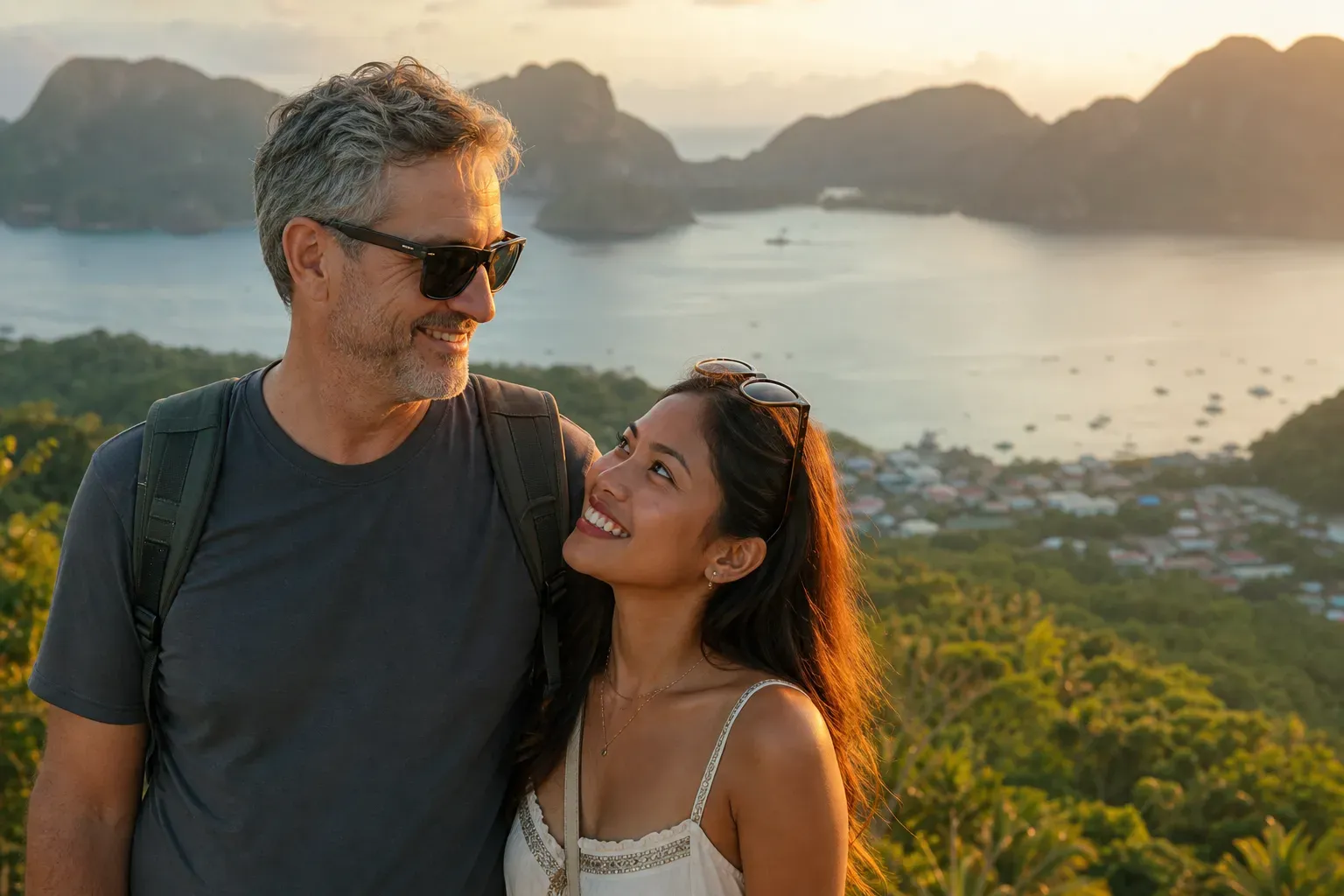 man kissing woman on check beside body of water