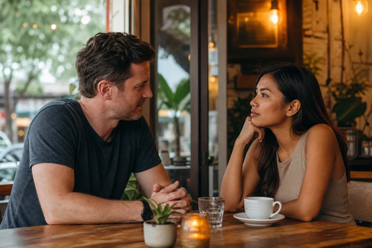 A couple having a calm trust-building conversation