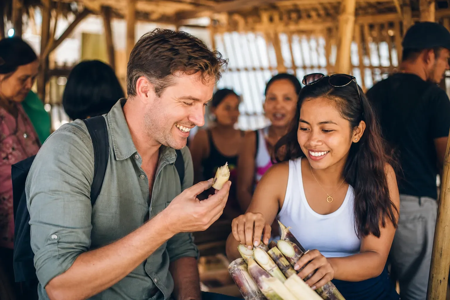 Editorial scene representing traditional Filipino courtship