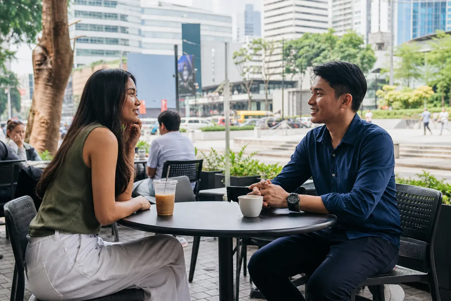 A couple getting to know each other during a relaxed daytime walk in Cebu